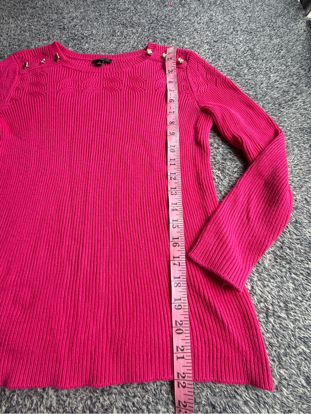 Talbots Hot Pink Crewneck Sweater with Gold Floral Buttons - Picture 8 of 11